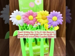 Плавная ручка для письма, 12 штук 0,5 мм черная чернила цветочная форма роликовый мяч милая гелевая чернила для студентов и школьных канцелярских принадлежностей (цвет)