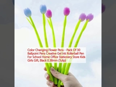 Цветочные ручки с изменяющимся цветом - Пакет из 30 шариковых ручек Креативный гелевой чернил ручка для школьного дома Офисная канцелярская продукция Магазин Детские девочки Подарок, черный 0,38 мм (Тюльпан)